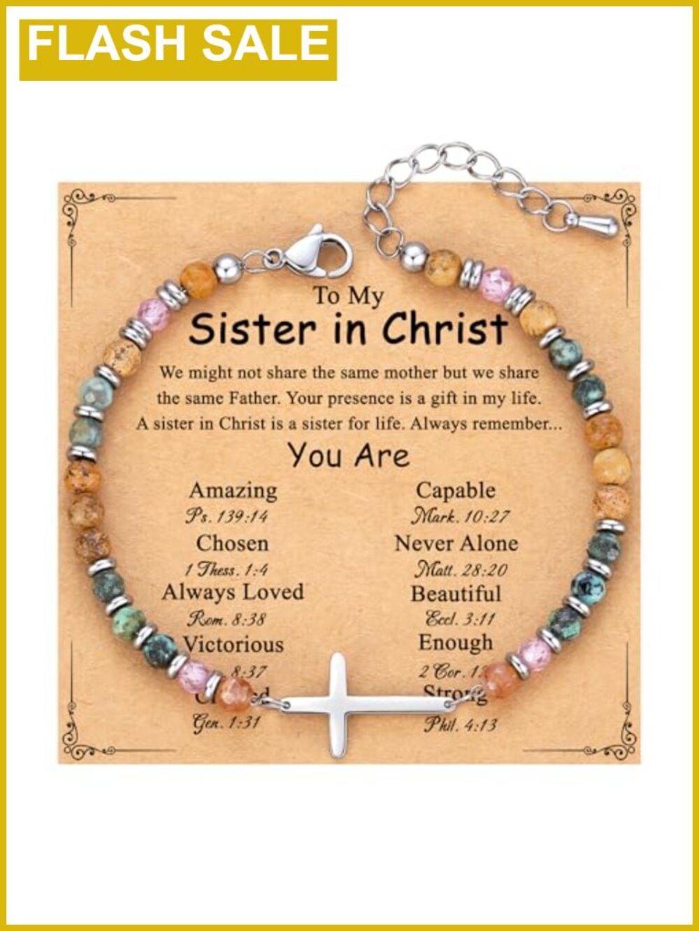 Cross Bracelet Christian Gift for Women Natural Stone Strand Faith Jewelry